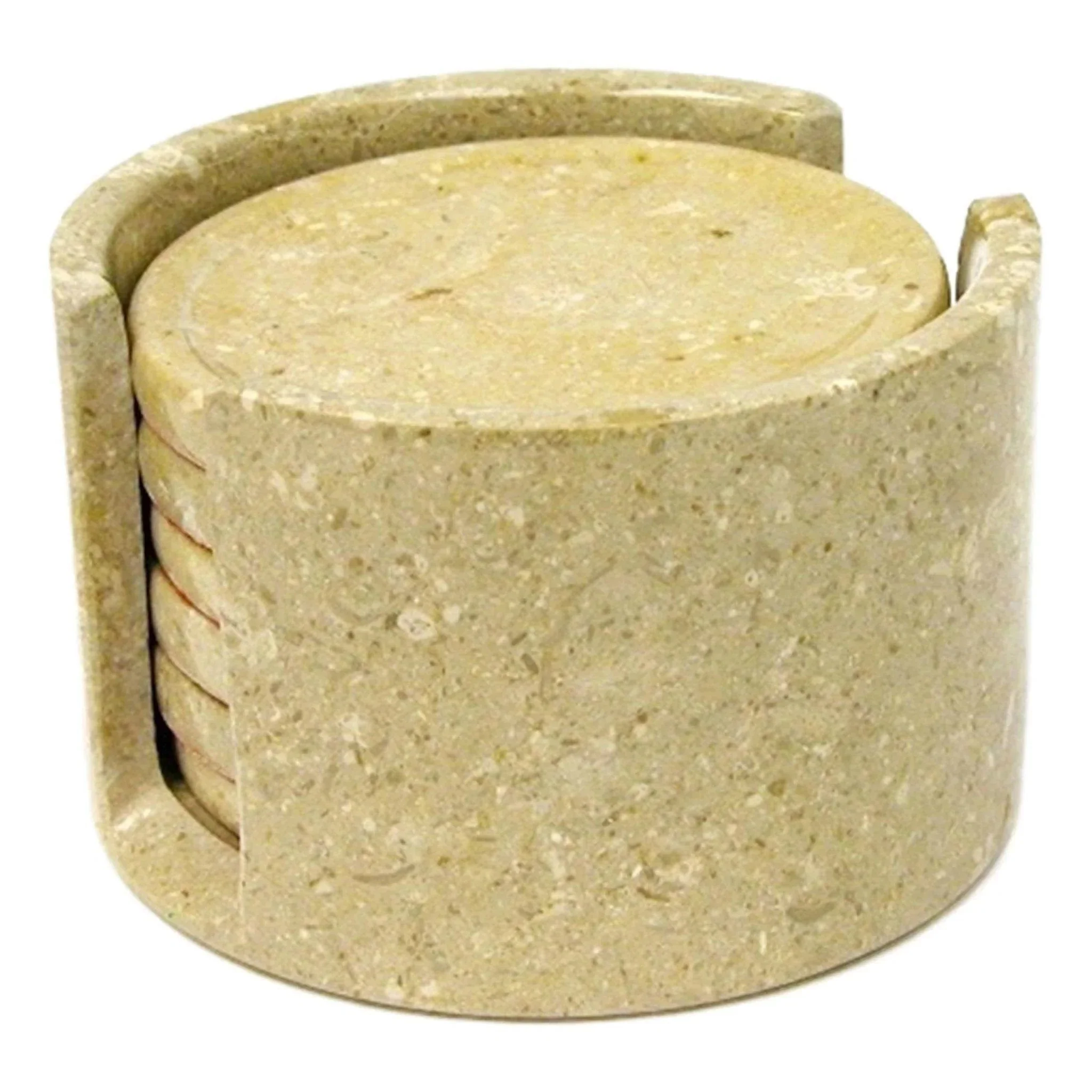 Sophisticated Coaster Set with Holder Crafted from Sahara Beige Marble Quality
