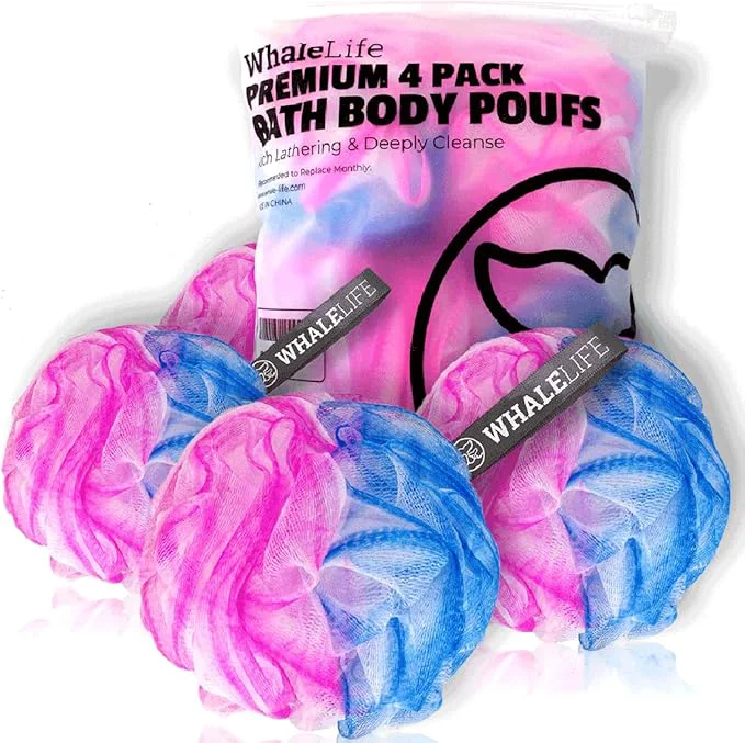 Luxury Loofah Sponge Bath Sponge for Women Men 4 Pack Flexible