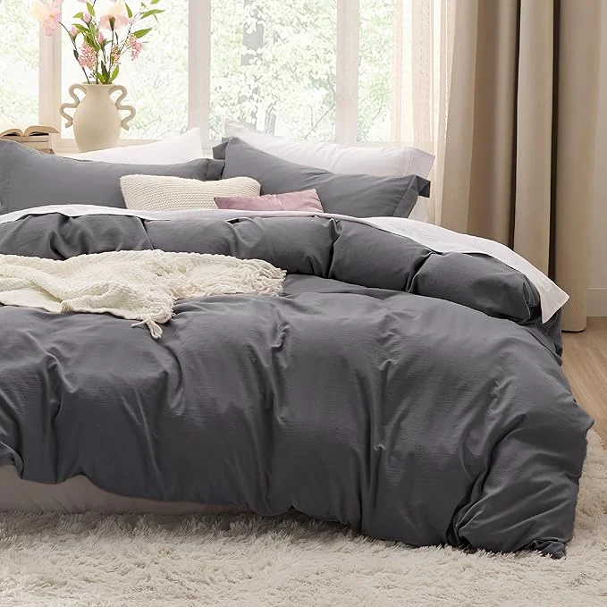 Selected Bedsure Dark Grey Oversized Queen Duvet Cover – 3 Pieces Prewashed Cotton-Like Polyester Extra Soft Bedding Set Includes 1 Duvet Cover 98×98 Inches with Zipper Closure amp 2 Pillow Shams No Comforter Carefully Designed