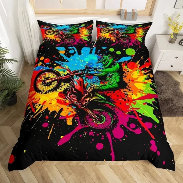 High-Grade Colourful Dirt Bike Quilt Cover Contemporary