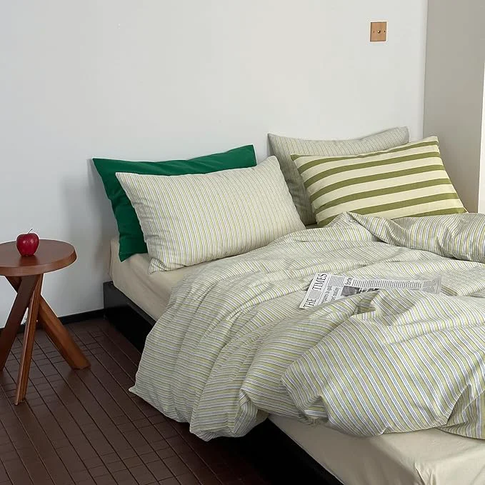 Relaxed mixinni Vintage Geometric Striped Duvet Cover Set – 3 Piece Washed Cotton Full Size Bedding Set with Matching Pillowcases Mid-Century Modern Design Ultra Soft amp Breathable-Full Size Functional