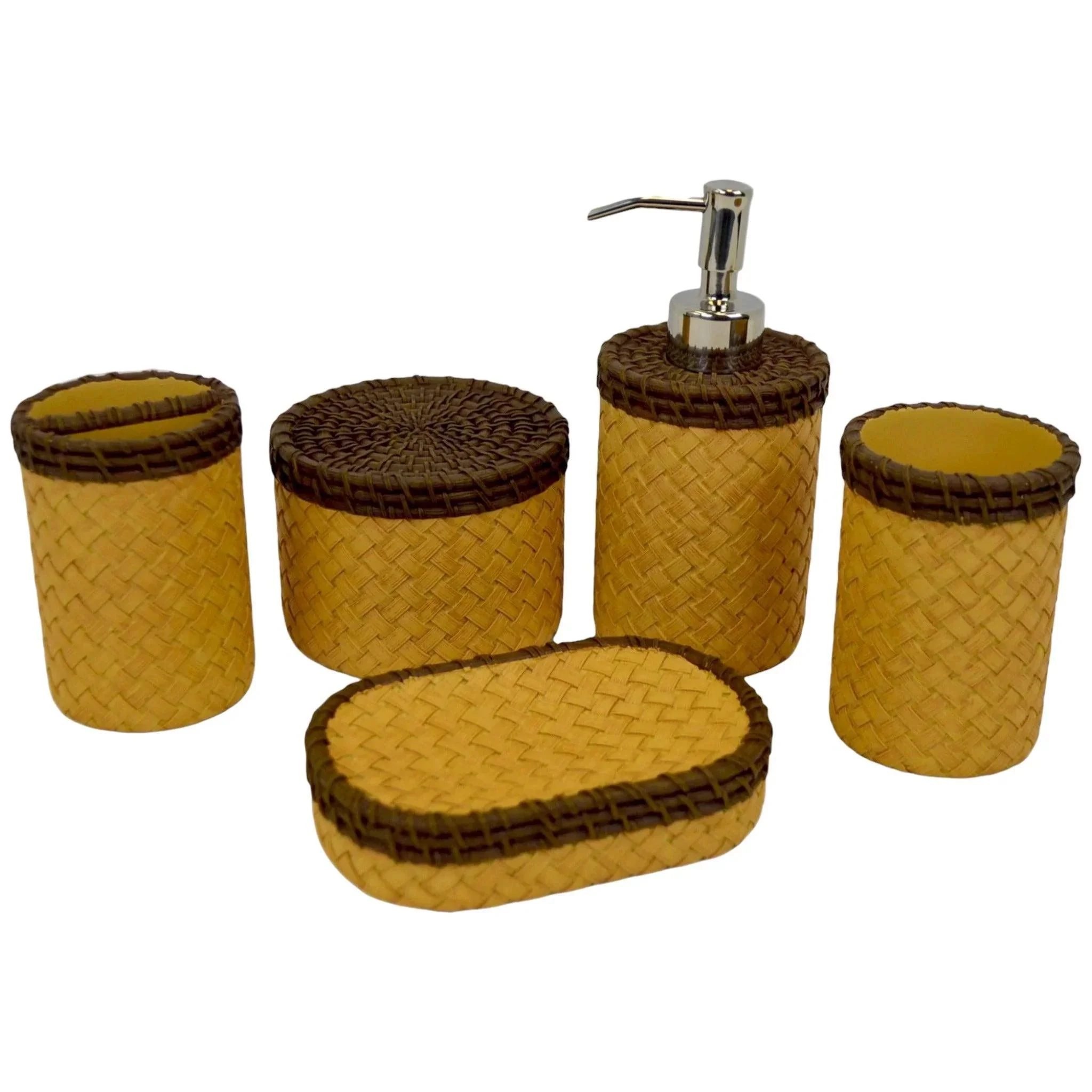 Trendy Elegant Beige Bathroom Set – Beige amp Brown Basket Weave Design Exceptional