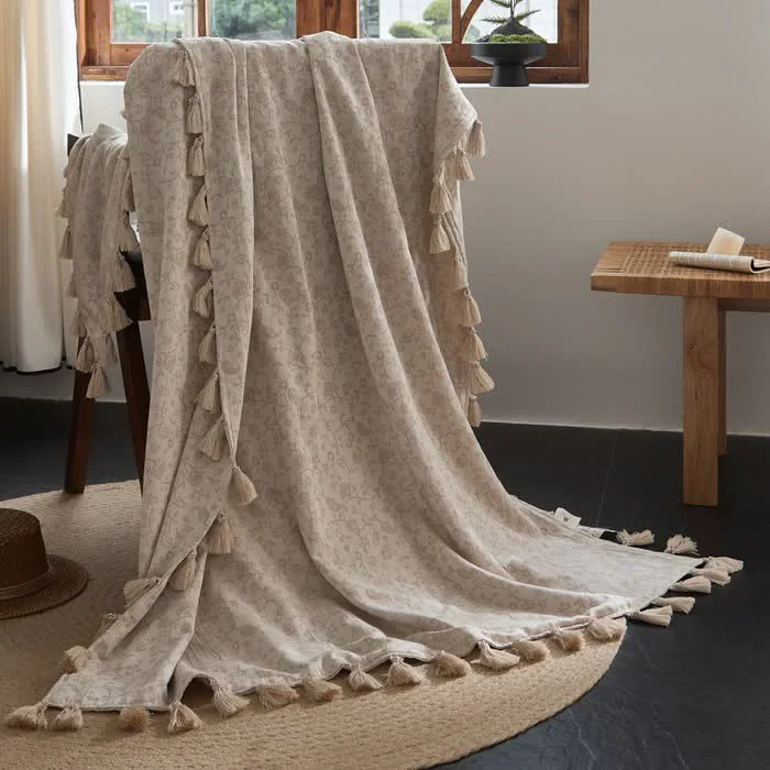 Carefully Designed Ownkoti Country Vine Jacquard Cotton Linen Blanket User-Friendly