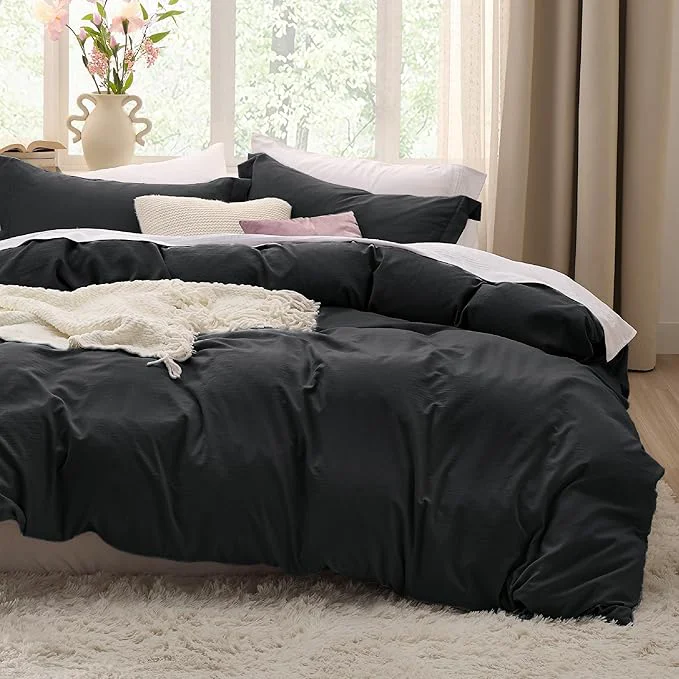 Smooth Bedsure Black Oversized King Duvet Cover – 3 Pieces Prewashed Cotton-Like Polyester Extra Soft Bedding Set Includes 1 Duvet Cover 120×98 Inches with Zipper Closure amp 2 Pillow Shams No Comforter Selected