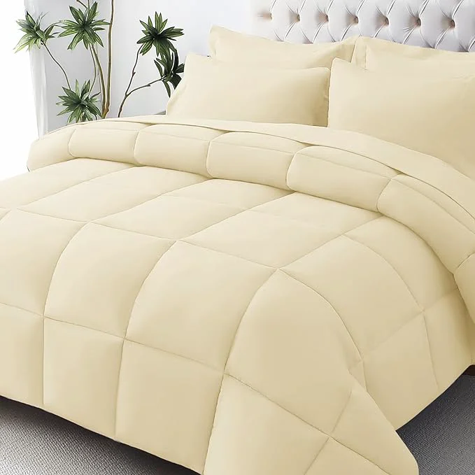 Outstanding JOLLYVOGUE Twin XL Comforter Set Ultra-Soft Bed in a Bag Twin XL Size 5 Pieces Oeko-TEX Bedding Set with Down Comforter Sheets Pillowcases amp Shams Light Yellow Recyclable
