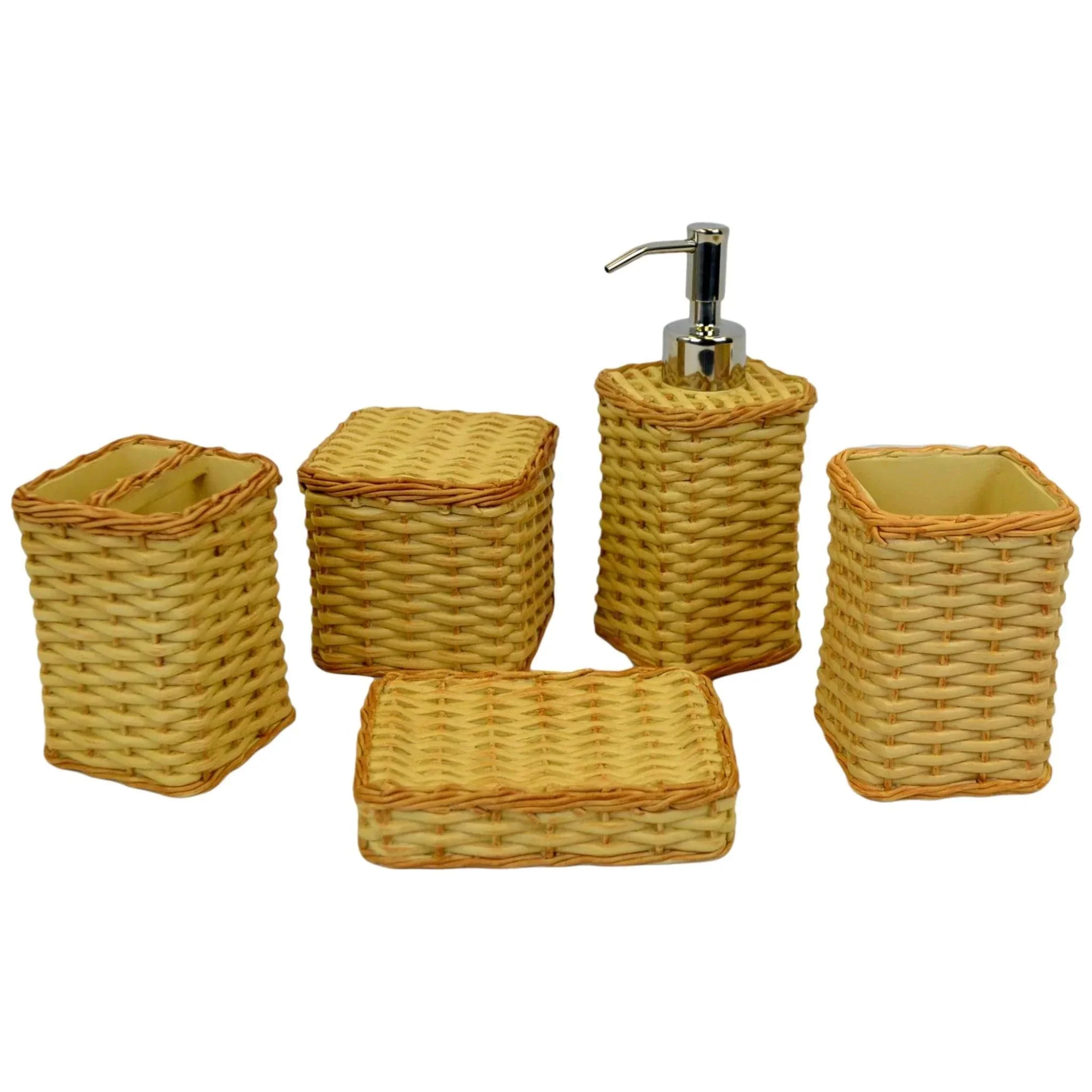 Breathable Luxury Bathroom Set in Beige Color Weave Pattern Natural