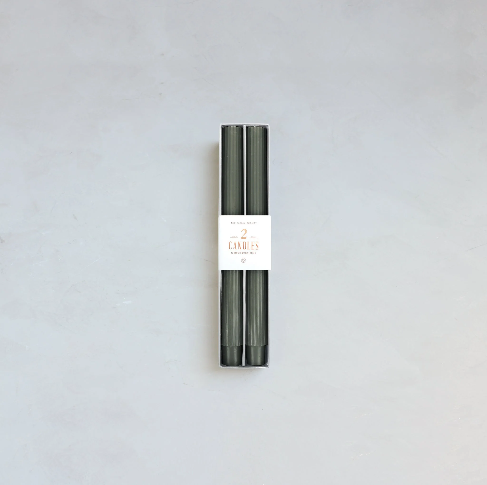 Powerful Ribbed Taper Candle Set of 2 Moss Enhanced