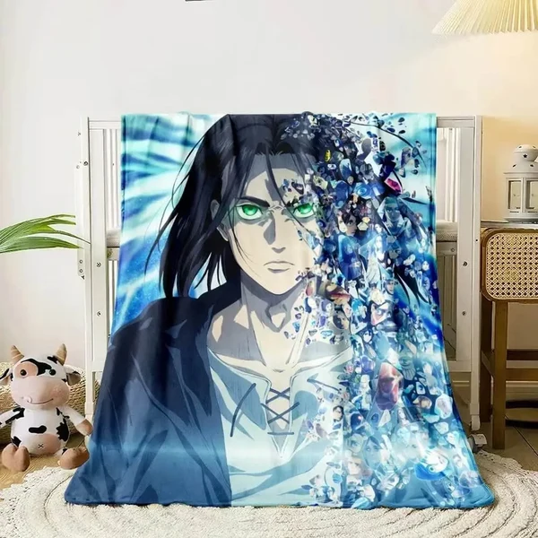Original Attack On Titan Eren Throw Blanket Fine Crafted