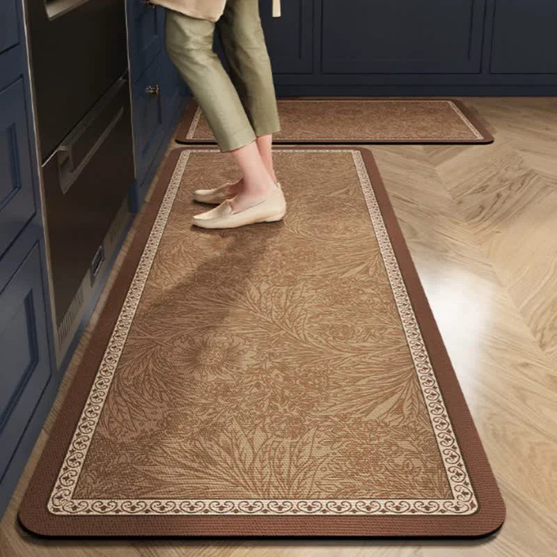 Premium Material Ownkoti Vintage Floral Leaf Pattern Kitchen Rug Breathable