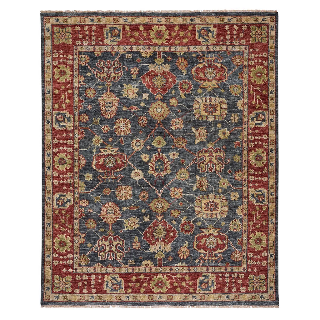 Fine Crafted Charise Rug – Peshawar Slate Ruby Detailed
