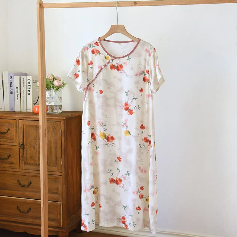 Natural Ownkoti Oriental Style Pomegranate Short Sleeve Nightgown Effective