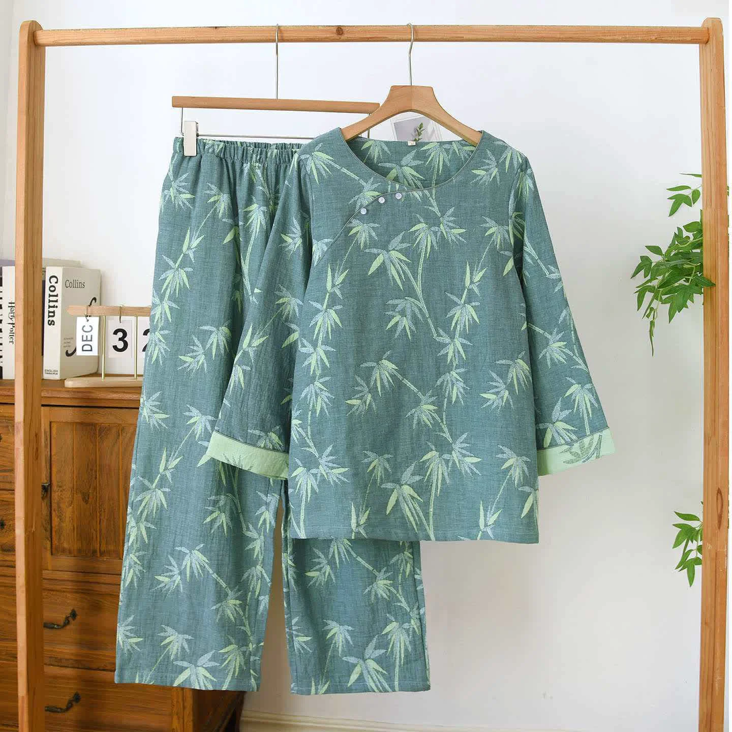 Authentic Ownkoti Green Bamboo Jacquard Cotton Gauze Pajamas Genuine