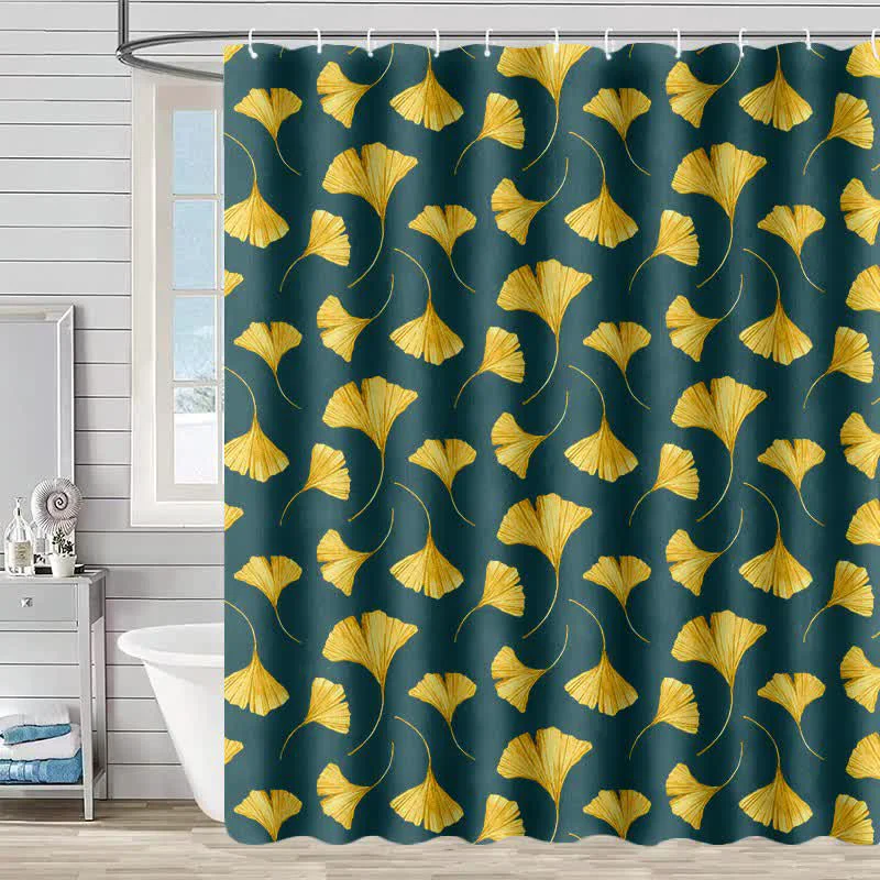 Modern Ownkoti Golden Ginkgo Leaf Print Shower Curtain Natural