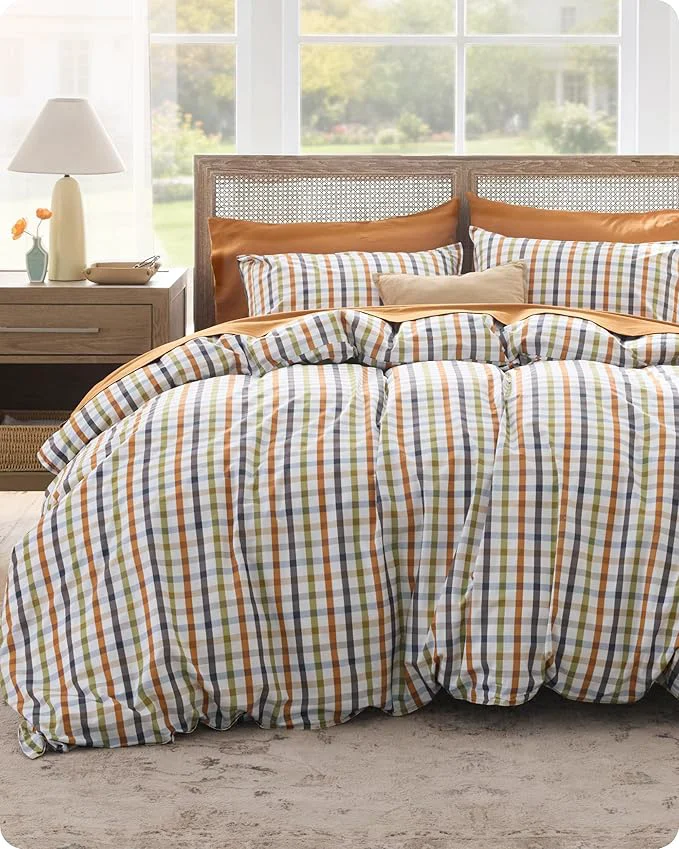 Efficient Bedsure Gingham Duvet Cover Queen Size – Cotton Reversible Classic Warm Plaid Pattern Duvet Cover Set 3 Pieces Soft amp Breathable PureWoven Bedding Set with 2 Pillow Shams Warm Plaid 90 quot x90 quot Smart