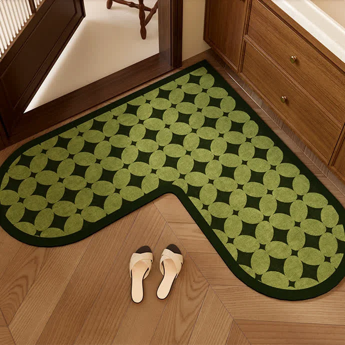 First-Class Ownkoti Geometric Pattern Corner L-Shaped Kitchen Rug Convenient