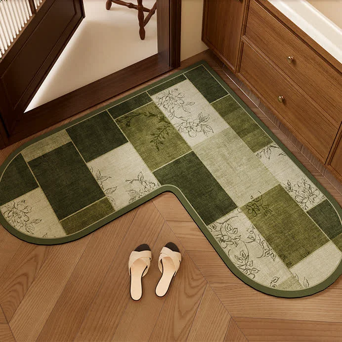 Minimalist Ownkoti Geometric Patchwork amp Floral L-Shaped Rug Casual