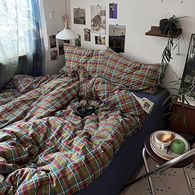 Authentic mixinni Buffalo Plaid Duvet Cover Set Twin Size – Washed Cotton 3-Piece Bedding Set for Teen Boys Girls Multicolor Retro Grid Design Soft Breathable Comforter Cover for Dorm Room-Twin Size Reliable