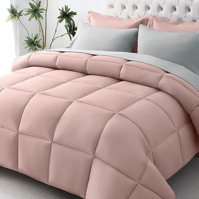 Long-Lasting JOLLYVOGUE Twin Comforter Set Ultra-Soft Bed in a Bag Twin Size 5 Pieces Oeko-TEX Bedding Set with Down Comforter Sheets Pillowcases amp Shams Pink amp Light Grey Fine Crafted