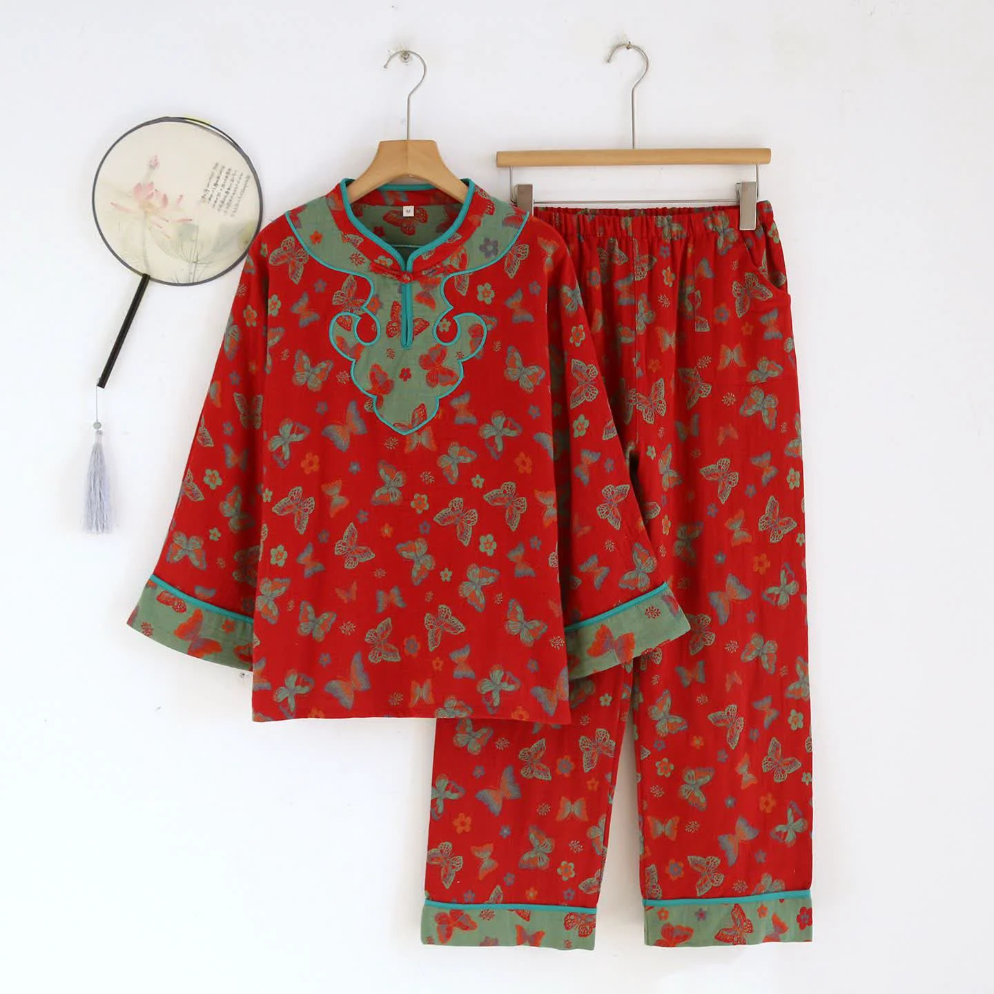 Trusted Ownkoti Oriental Style Butterfly Cotton Pajama Set High-Grade