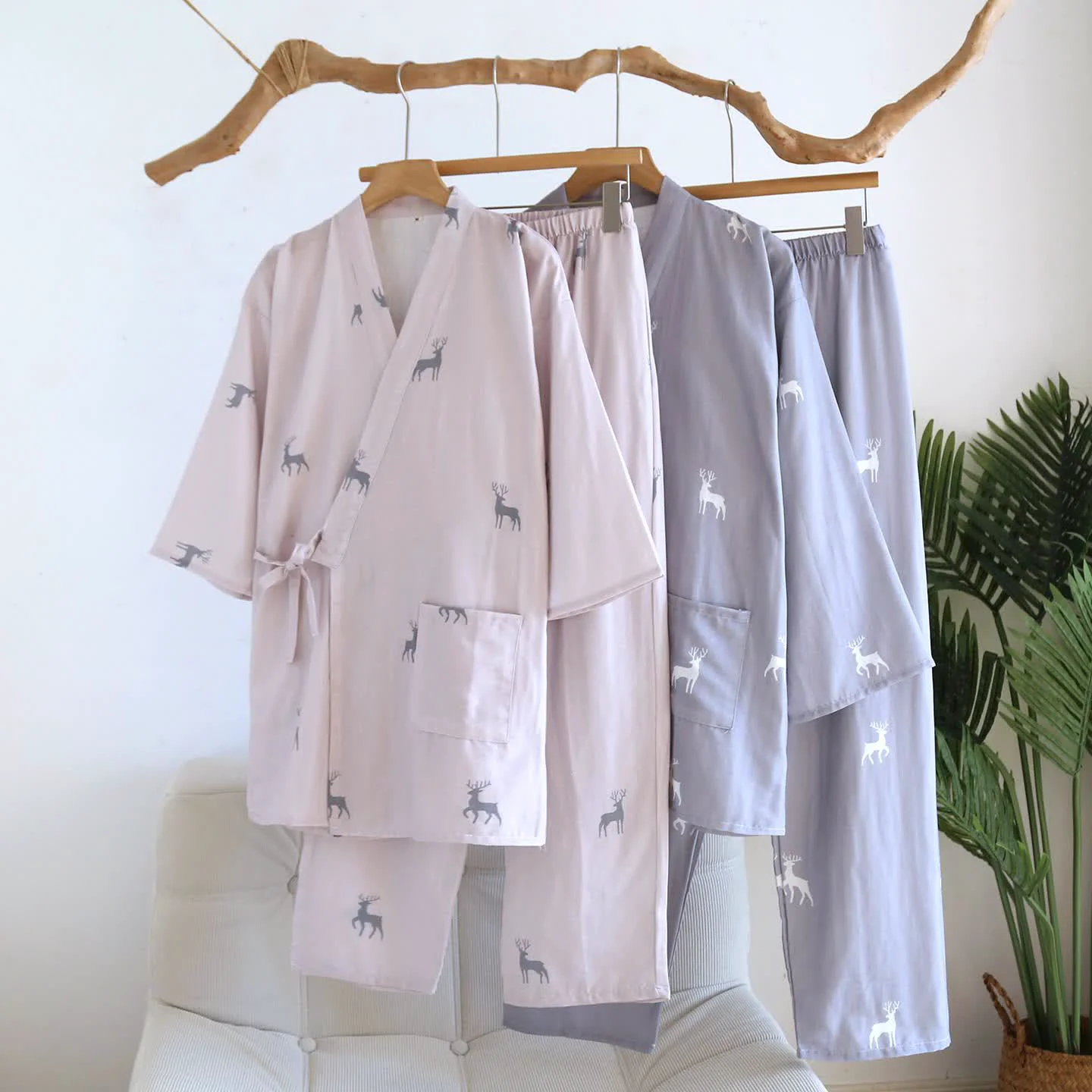 Prestigious Ownkoti Deer Kimono Cotton Gauze Loungewear Set Smooth