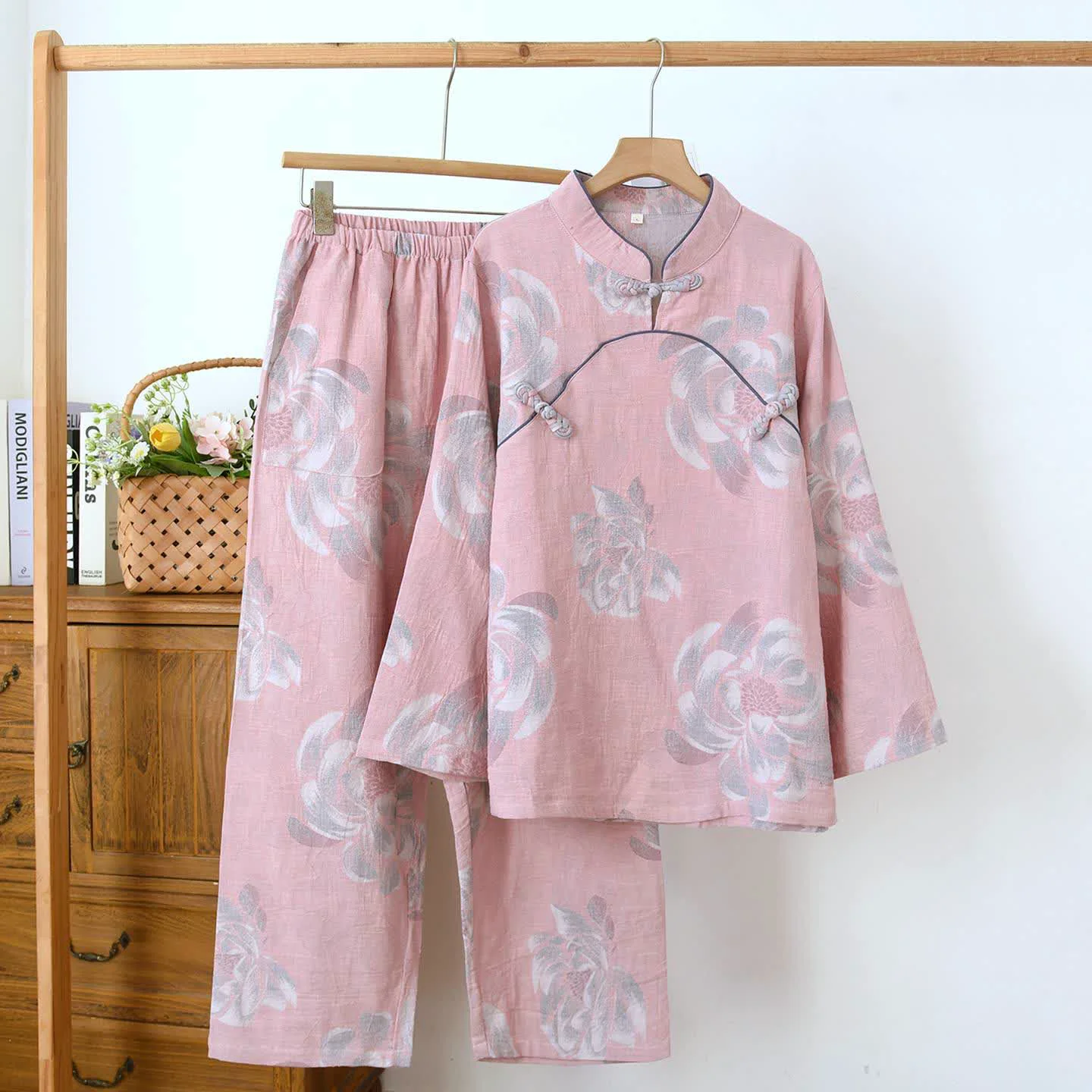 Innovative Ownkoti Peony Mandarin Collar Cotton Pajama Set Lightweight