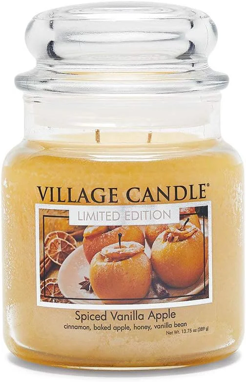 Verified Village Candle Spiced Vanilla Apple Medium Apothecary Jar Candle 13.75 Oz Exclusive