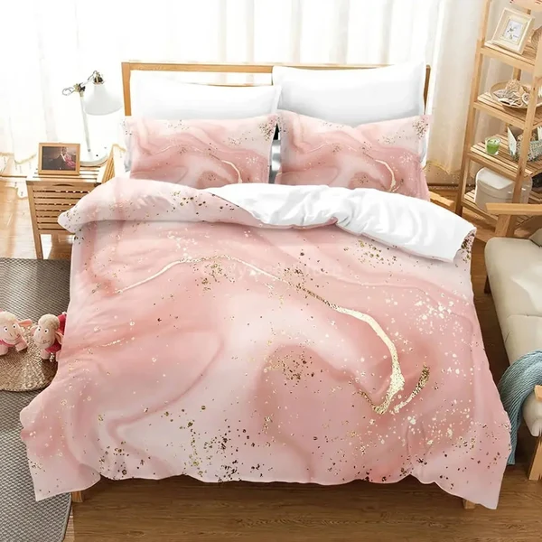 Practical 3D Marble Pink amp Gold Doona cover Stylish