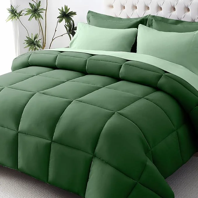 Lightweight JOLLYVOGUE Full Comforter Set Ultra-Soft Bed in a Bag Full Size 7 Pieces Oeko-TEX Bedding Set with Down Comforter Sheets Pillowcases amp Shams Dark Green amp Light Green Fine