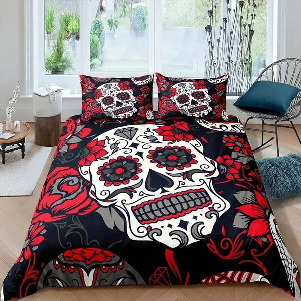 Traditional Gothic Sugar Skull Doona Cover Easy-to-Use