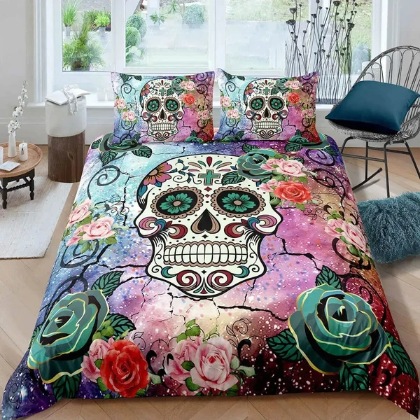 Refined 3D Floral Skull Doona Cover Smooth