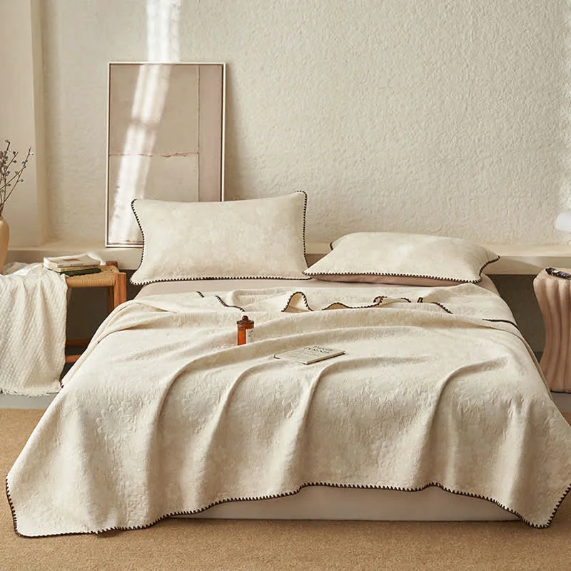 Easy-to-Use Ownkoti Textured Floral Cotton Linen Quilt Lightweight