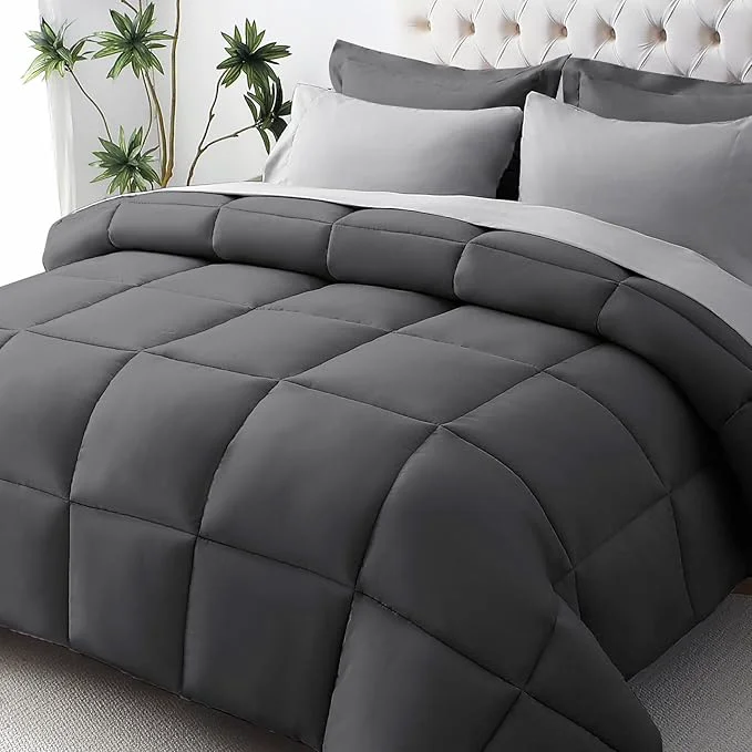 Detailed JOLLYVOGUE California King Comforter Set Ultra-Soft Bed in a Bag Cal King Size 7 Pieces Oeko-TEX Bedding Set With Down Comforter Sheets Pillowcases amp Shams Dark amp Light Grey Verified