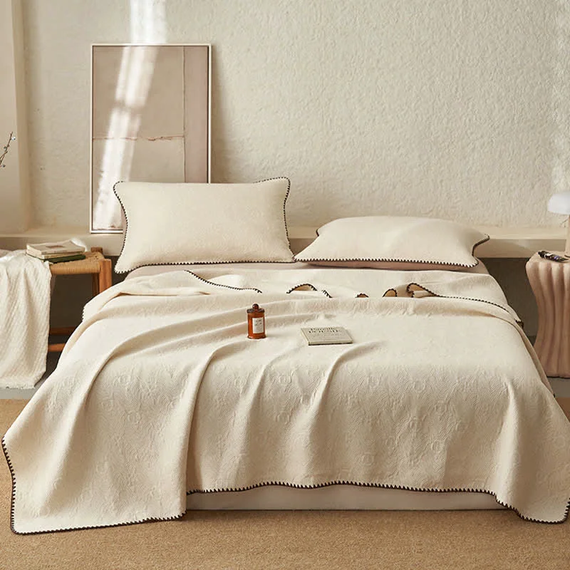 Contemporary Ownkoti Textured Geometric Floral Cotton Linen Quilt Next-Generation