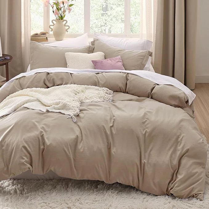 Top-Quality Bedsure Light Brown Duvet Cover Full Size – 3 Pieces Prewashed Extra Soft Cotton-Like Bedding Set Includes 1 Duvet Cover 80×90 Inches with Zipper Closure amp 2 Pillow Shams Comforter Not Included Stylish