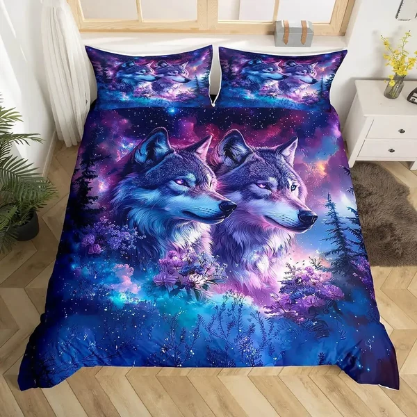 Excellent Aurora Galaxy Wolf Duvet Cover Refined