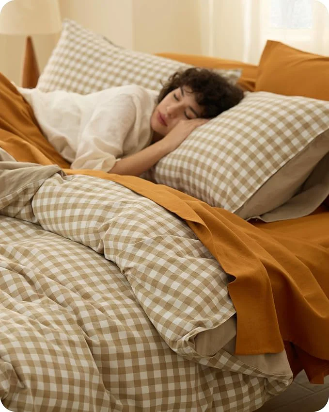 High-Performance Bedsure Gingham Duvet Cover King Size Washed Cotton PureWoven Duvet Cover Linen Like Textured Classic Yarn-Dyed Checkered Pattern Enhances Bedroom Comfort and Style Gingham Khaki 104 quot x90 quot Luxury