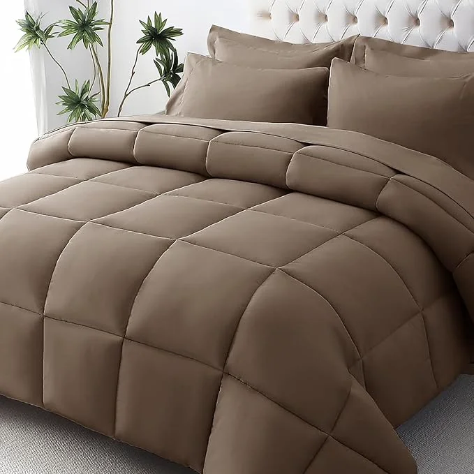 Crafted JOLLYVOGUE Twin Comforter Set Ultra-Soft Bed in a Bag Twin Size 5 Pieces Oeko-TEX Bedding Set with Down Comforter Sheets Pillowcases amp Shams Brown Organic