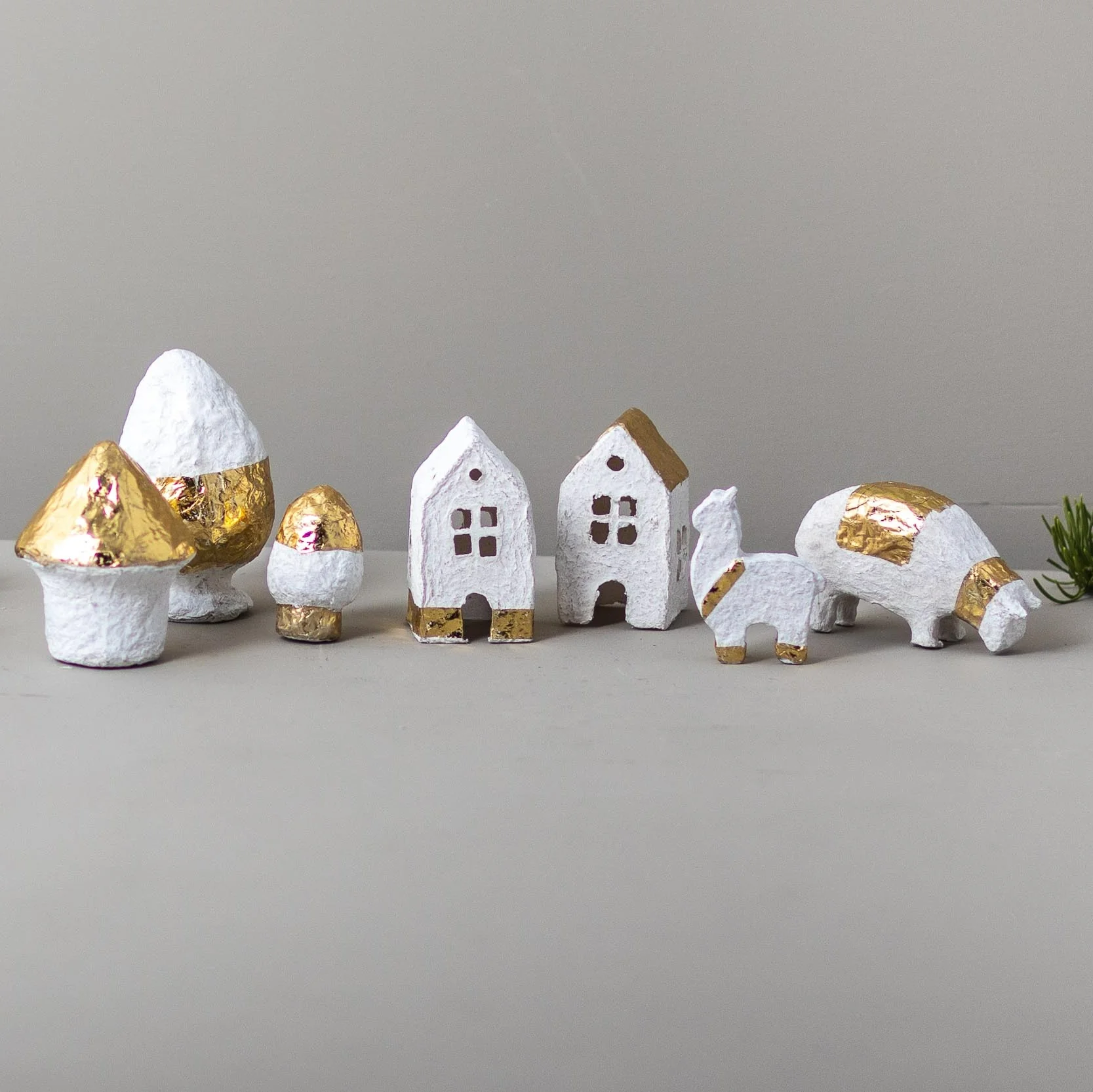 Trendy Cotton Mache Christmas Village Set Healthy