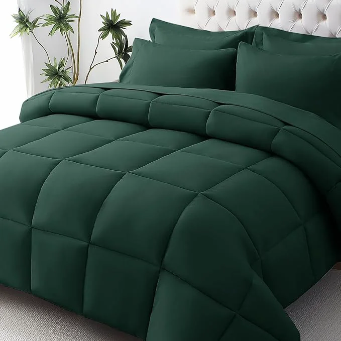 Innovative JOLLYVOGUE California King Comforter Set Ultra-Soft Bed in a Bag Cal King Size 7 Pieces Oeko-TEX Bedding Set with Down Comforter Sheets Pillowcases amp Shams Emerald Green Reliable