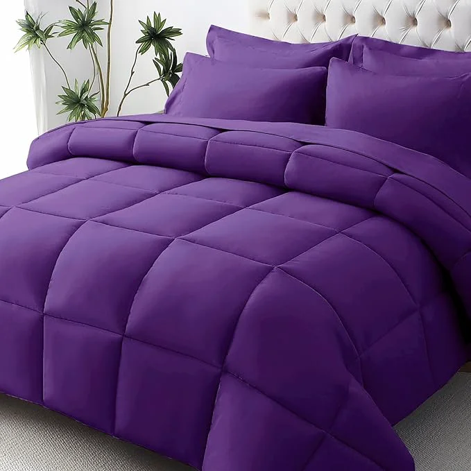Comfortable JOLLYVOGUE Queen Comforter Set Ultra-Soft Bed in a Bag Queen Size 7 Pieces Oeko-TEX Bedding Set with Down Comforter Sheets Pillowcases amp Shams Purple Reusable