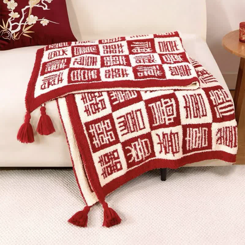 Unique Ownkoti Oriental Auspicious Pattern Plaid Throw Blanket Reliable