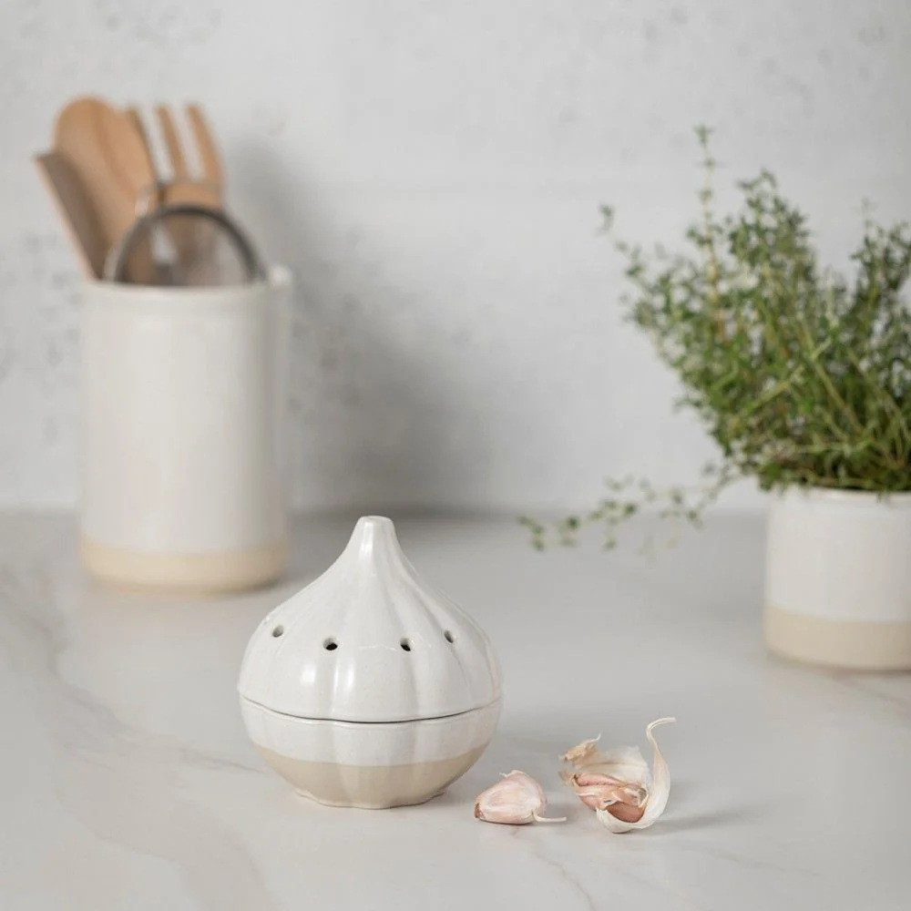 Authentic Fattoria Garlic Canister White Environmentally Friendly