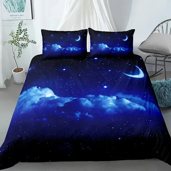 Powerful 3D Blue Galaxy Quilt Cover Contemporary