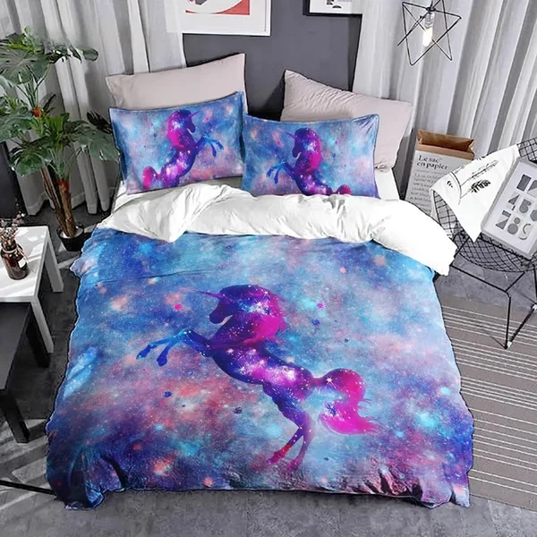Functional 3D Galaxy Unicorn Quilt Cover Minimalist