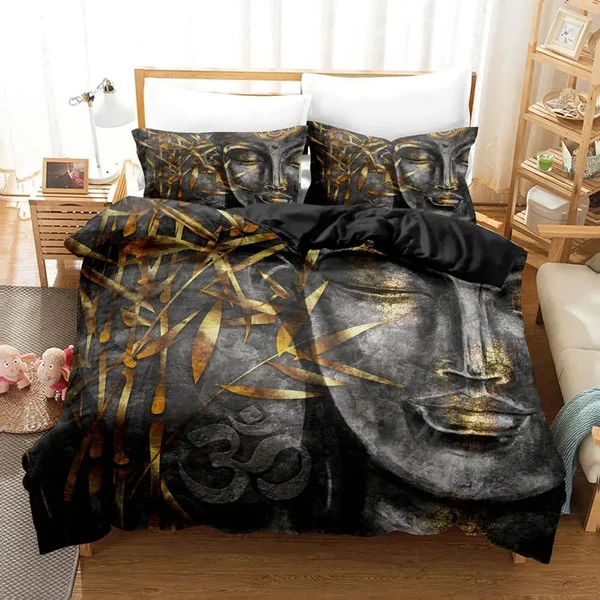 First-Class 3D Golden Leaves Buddha Quilt Cover Smooth
