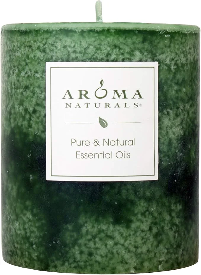 Original Aroma Naturals Holiday Juniper Spruce and Basil Essential Oil Pillar Candle Luxury