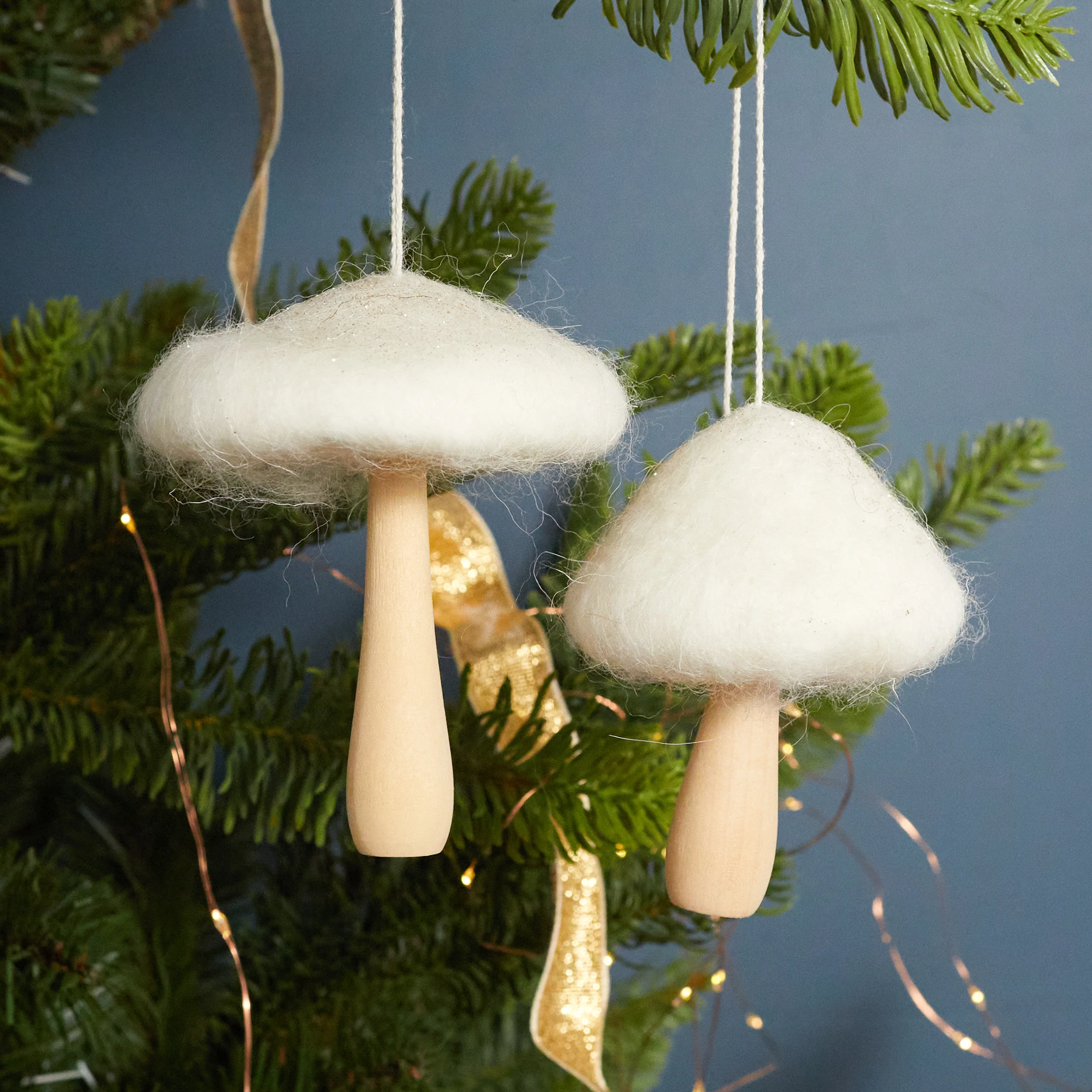 Exceptional White Felt Mushroom Ornaments Set of 2 Convenient