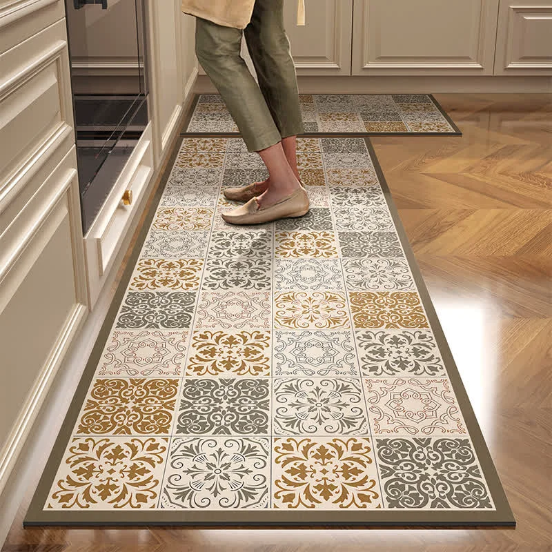 Comfortable Ownkoti Diatom Mud Vintage Pattern Kitchen Rug Elite