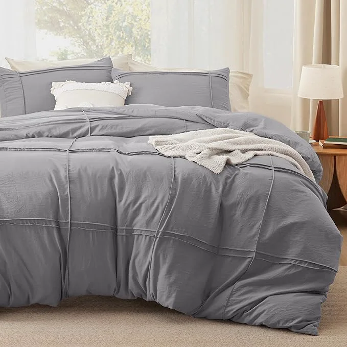 Artisan Bedsure Grid Boho Duvet Cover Queen Size – Shabby Chic Tufted Boho Bedding Set 3 Pieces Shabby Chic Home Bedding for All Seasons Includes 1 Queen Duvet Cover amp 2 Pillowcases Grey 90 quot x 90 quot Premium