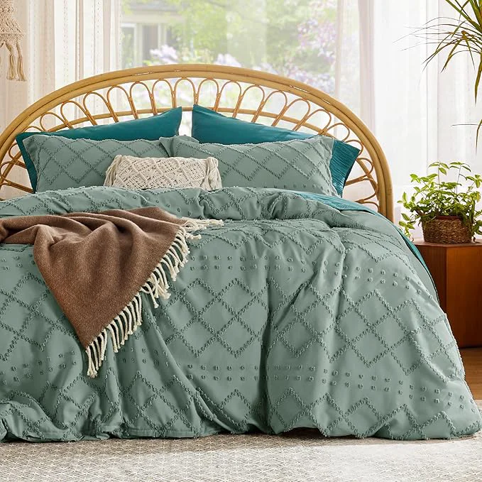 First-Class Bedsure Boho Duvet Cover Queen Size – Green Breathable amp Soft Boho Bedding Machine Washable Comforter Cover for All Seasons Includes 1 Duvet Cover 90 quot x90 quot with 2 Pillow Shams amp Zipper Closure Artisan